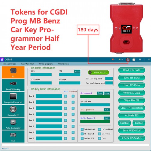 Tokens for CGDI Prog MB Benz Car Key Programmer 180 Days Period
