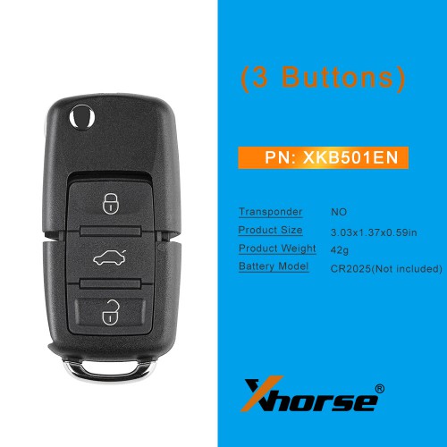 XHORSE XKB501EN Volkswagen B5 Style Special Remote Key 3 Buttons 5pcs/lot