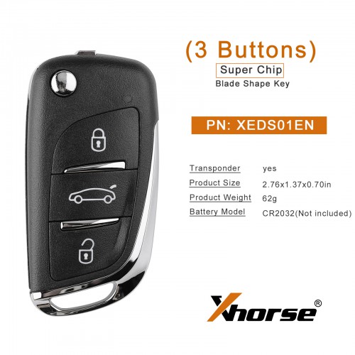 Xhorse XEDS01EN Super Remote with Super Chip VVDI DS Type XEDS01EN 3 Buttons with Super Chip Transponder 5pcs/lot
