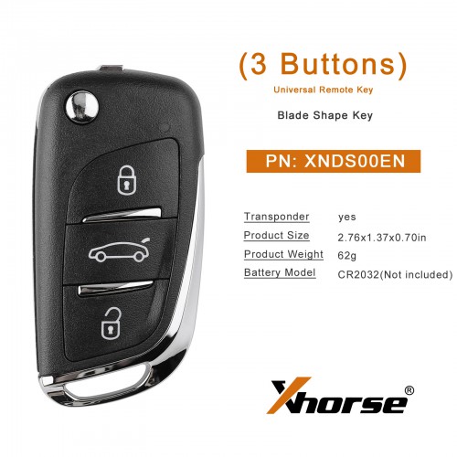 XHORSE XNDS00EN XN002 DS Style Wireless Universal Remote Key 3 Buttons 5pcs/lot