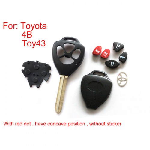 Remote key shell 4-button for Toyota (with red dot Have concave position without sticker) 5pcs/lot