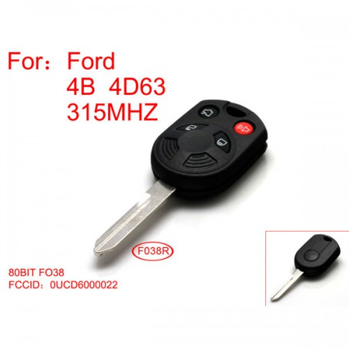 Remote key 4D63-80BIT 4 button 315 mhz for Ford