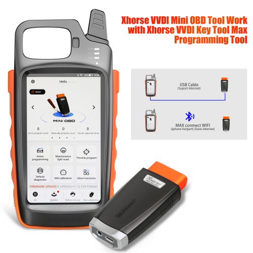 Xhorse VVDI Mini OBD Tool should be used with Xhorse VVDI Key Tool Max Programming Tool