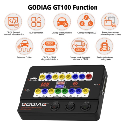 [New Released] GODIAG GT100 + New Generation OBDII Protocol Detector OBD2 Break Out Box ECU Connector with Current Display