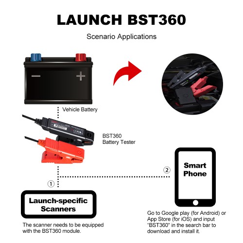 Launch X431 BST-360 Bluetooth Battery Tester Used with X-431 PRO GT, X-431 PRO V4.0, X-431 PRO3 V4.0, X-431 PRO5, X-431 PAD III V2.0, X-431 PAD V