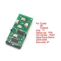Smart card board 5 buttons 312MHZ number :271451-6221JP for Toyota